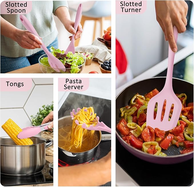 Silicone Cooking Utensils Set of 10, Leonyo Black Kitchen Utensils Set - Image 6
