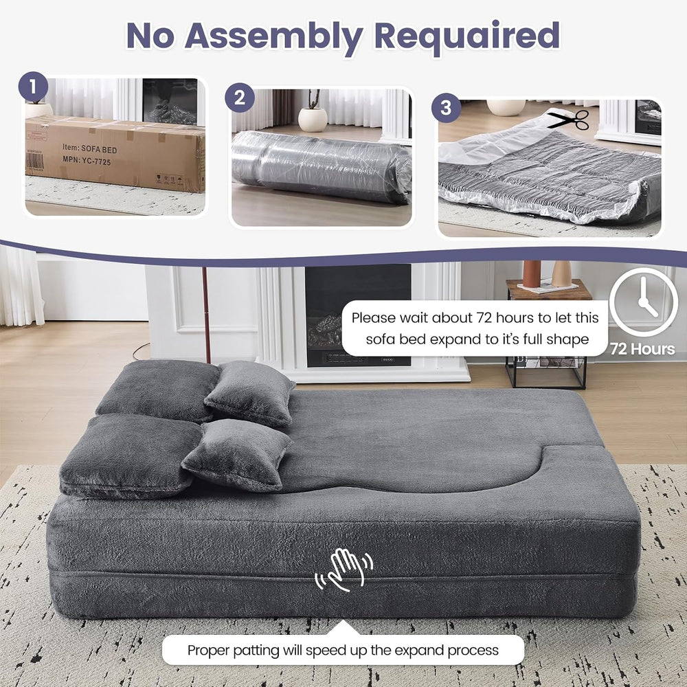 78” Convertible Sofa Bed, Full Size Sleeper Couch, Grey