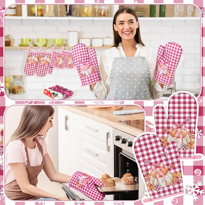 Fanfanwin 10 Pcs Thanksgiving Pumpkin Kitchen Decor Set Pink Kitchen Towels Pot - Image 6