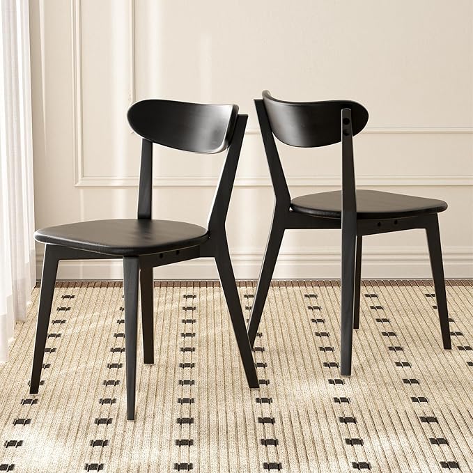 100% Solid Wood Dining Chairs,Mid Century Modern Dining Chairs with Rounded Backrest,Kitchen,Dining Room Chairs Set of 1/2/4 (2, Black Color)