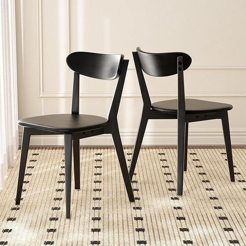 100% Solid Wood Dining Chairs,Mid Century Modern Dining Chairs with Rounded Backrest,Kitchen,Dining Room Chairs Set of 1/2/4 (2, Black Color)