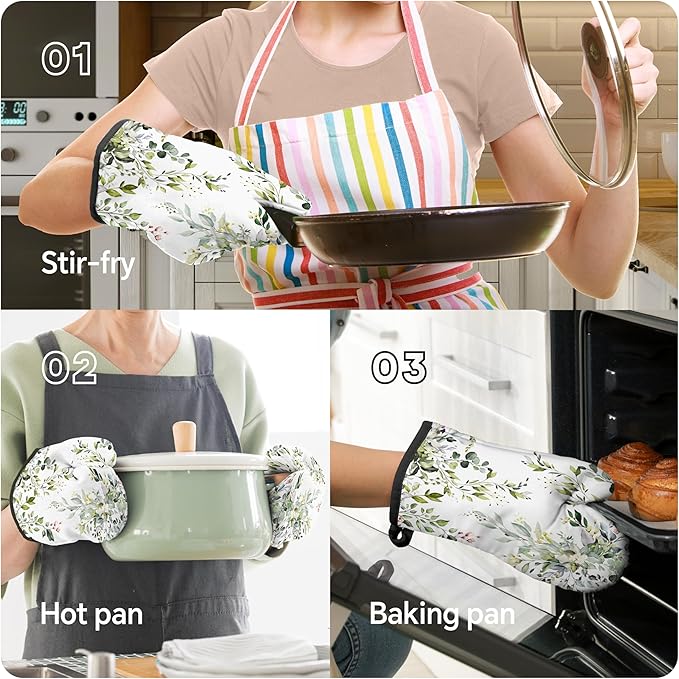 Eucalyptus Leaves Oven Mitts and Pot Holders Sets Sage Green Botanical Floral - Image 5