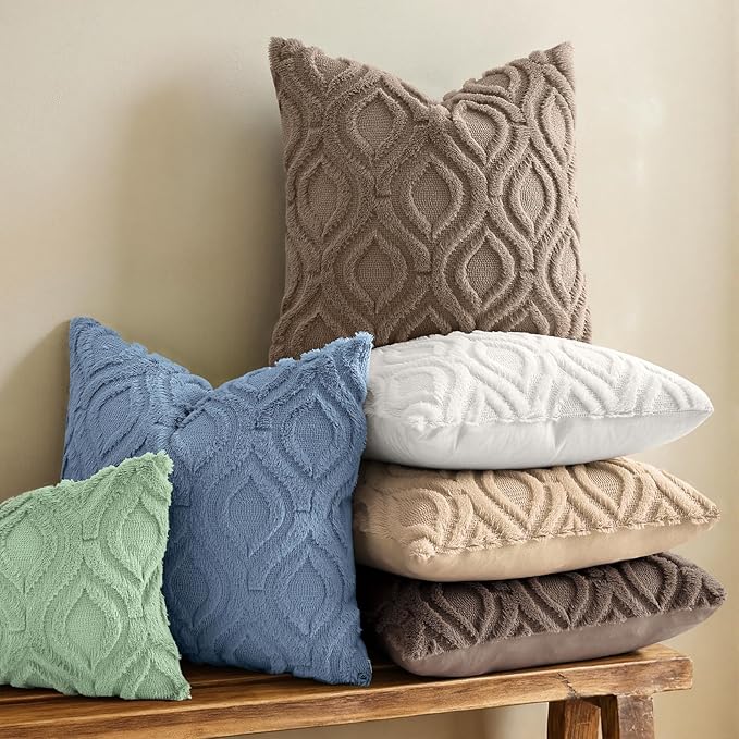 decorUhome Throw Pillow Covers 24x24 Inch Set of 2, Soft Plush Faux Wool Light - Image 2