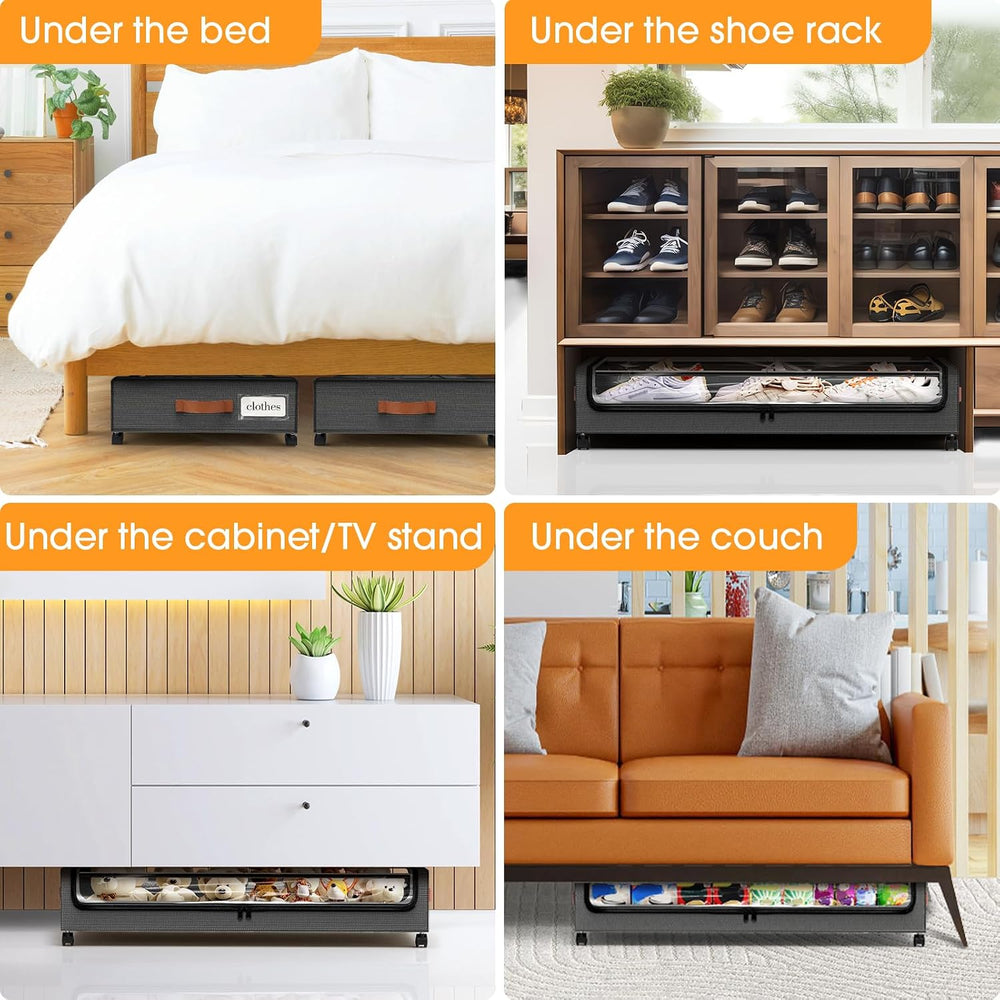 Under Bed Storage with Wheels 2Pack Storage Containers with Clear Window