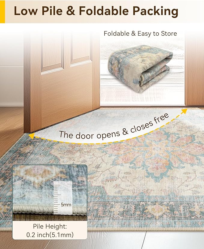 RELEANY Area Rugs 9'x12' Washable Non-Slip, Floral Vintage Distress Print - Image 4