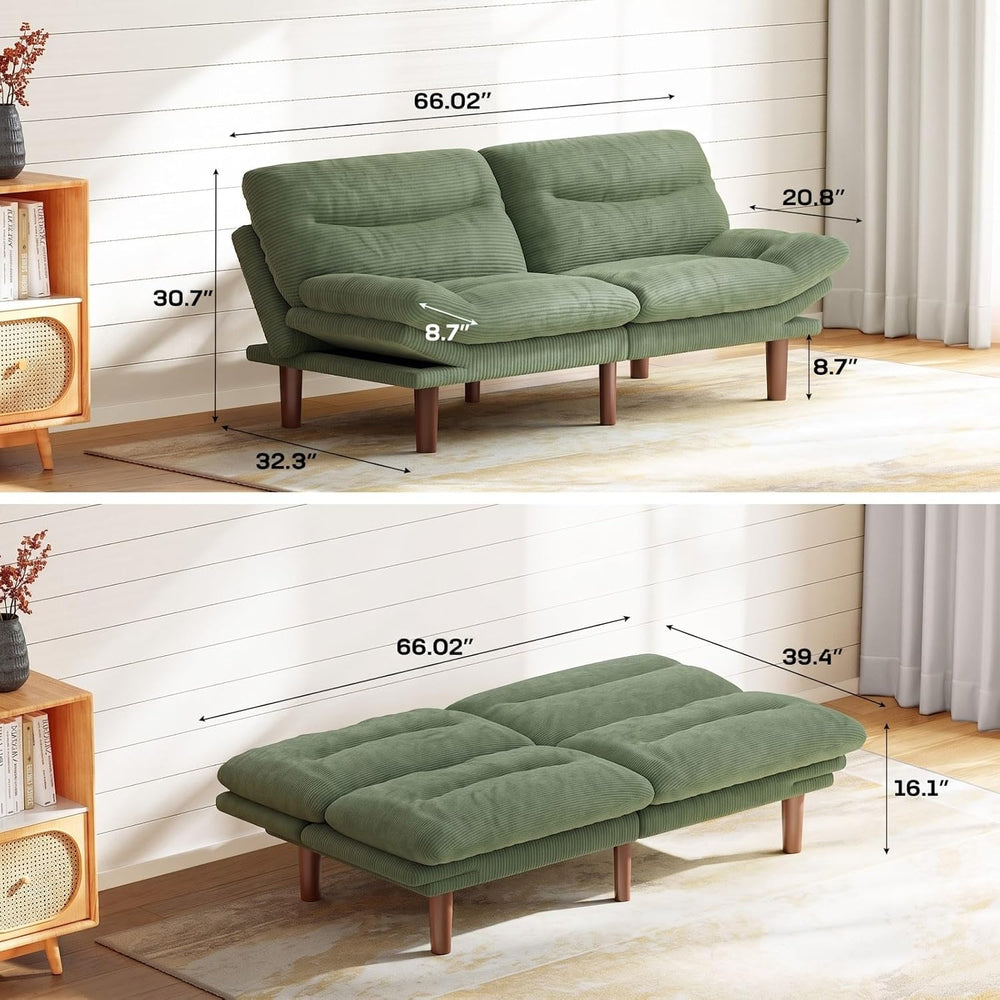 Marsail 66.02" Futon Sofa Bed, Small Convertible Sleeper Couch, Green