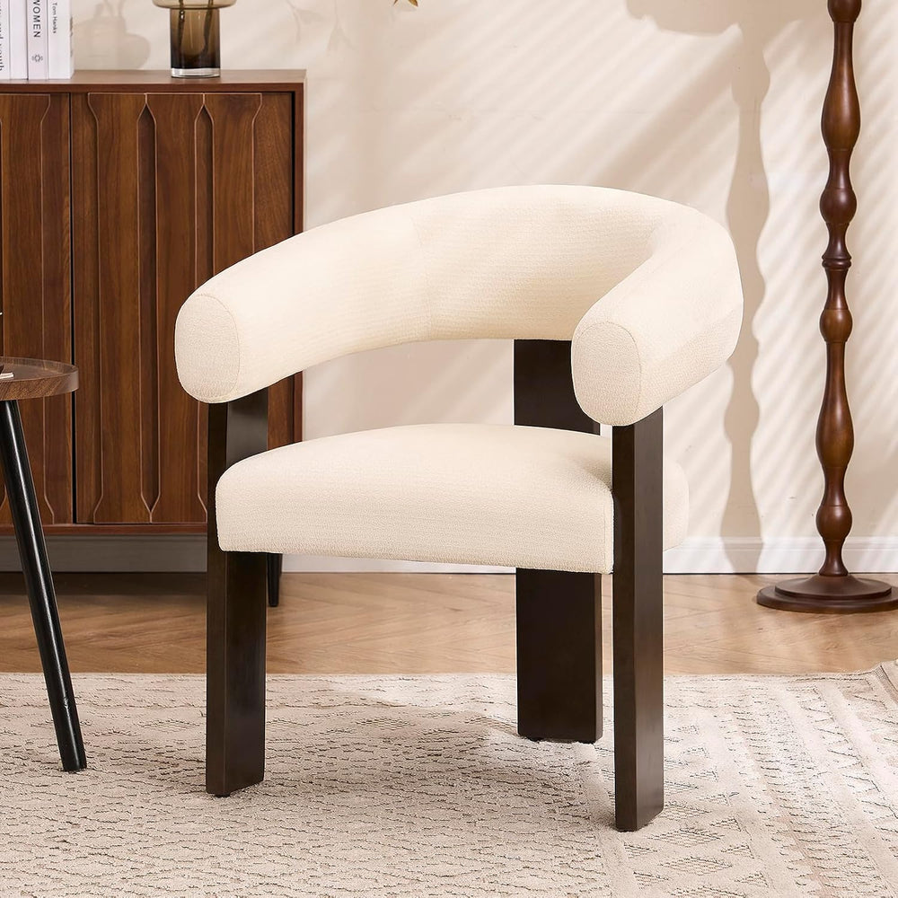 Accent Chairs Set of 2, Barrel Armchair, U-Shaped Backrest, White