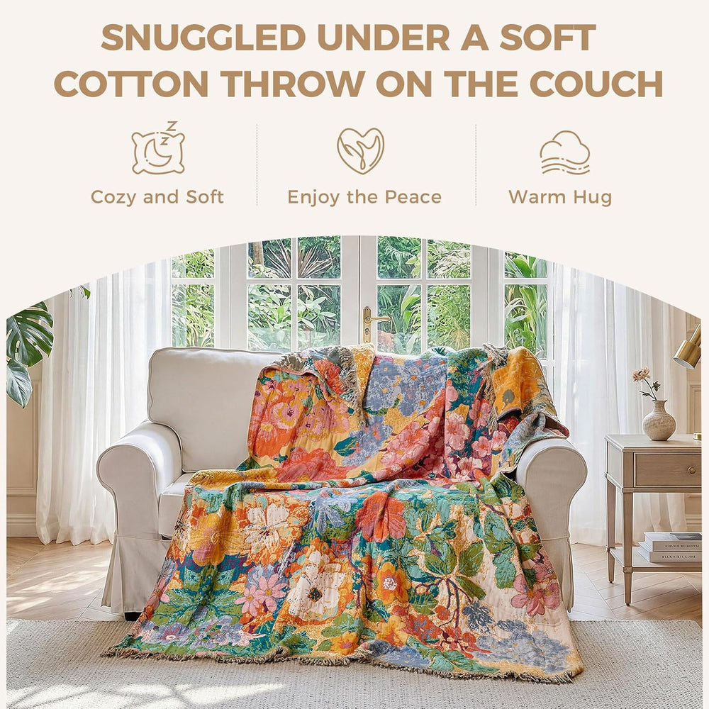 LUTBM Boho Throw Blanket for Bed 60"x80", All Season Cotton Couch B...