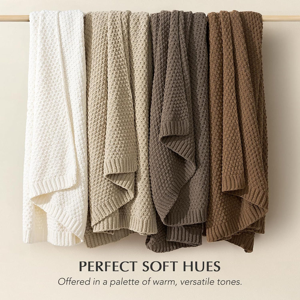 EVERGRACEHOME Chunky Chenille Knit Throw Blanket, 50 x 60, Camel Brown