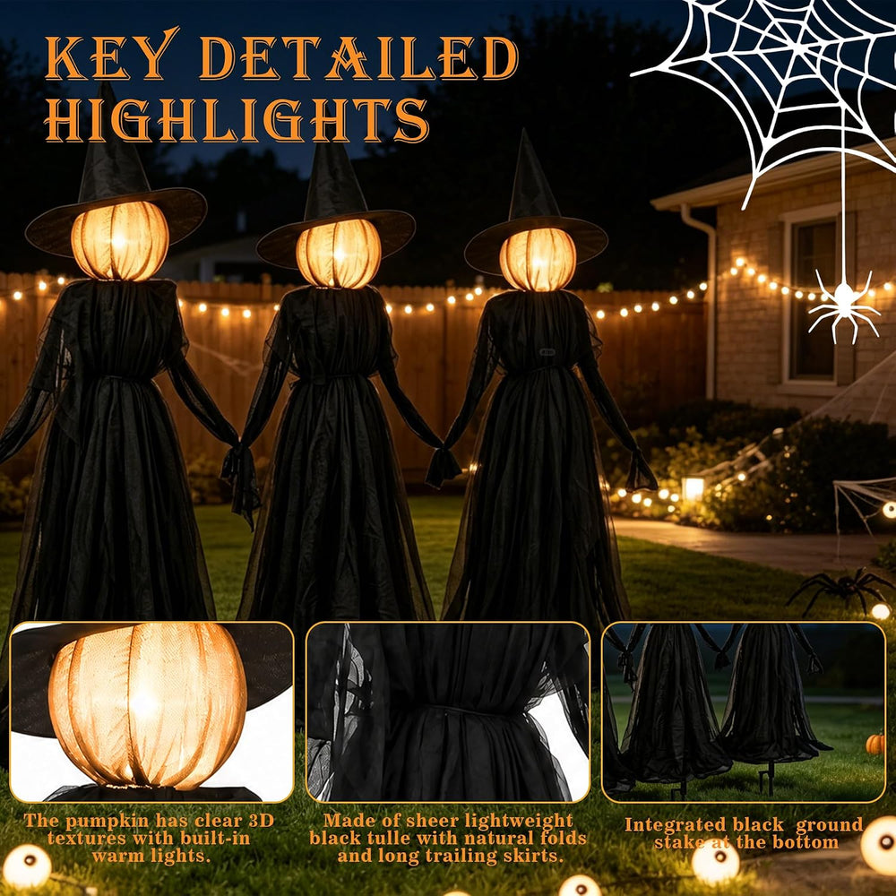 NEROSUN Halloween Witches Decorations Outdoor, 5 FT Set of 3 Light Up Holding...