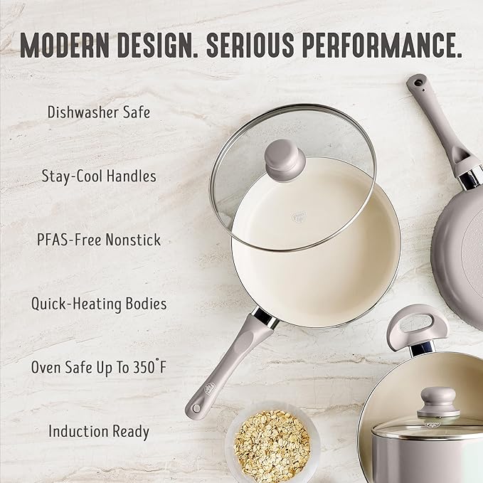 GreenLife 16-Piece Nonstick Cookware Set, Non-Toxic Ceramic Pots and Pans Set