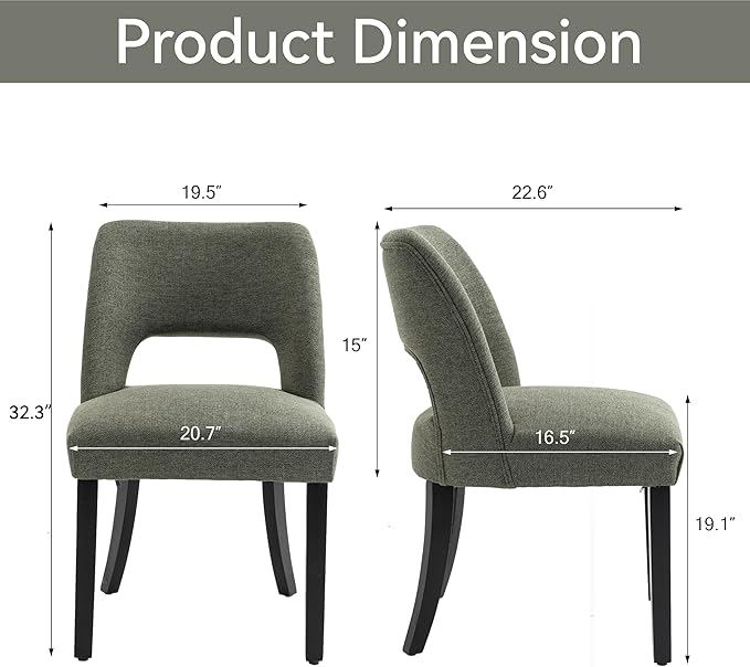 VKNOW Wooden Dining Chairs Set of 2, Modern Fabric Upholstered Dining Room Ch...