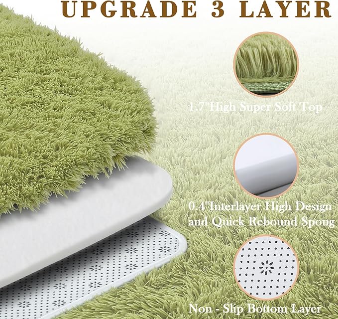 Green Grass Area Rugs for Bedroom, 4x6 Shag Fluffy Carpet, Fuzzy Furry Plush - Image 3