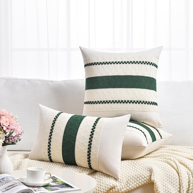 Fancy Homi Set of 1 Dark Green Boho Decorative Throw Pillow Covers 18x18 Inch - Image 6