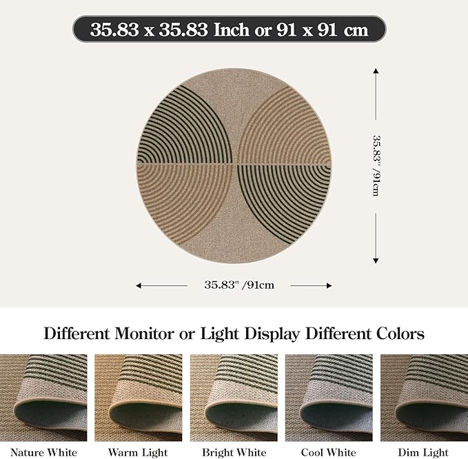 Lahome Enfys Modern Rainbow Round Rug 3ft, Circle Indoor Outdoor Rugs - Image 2