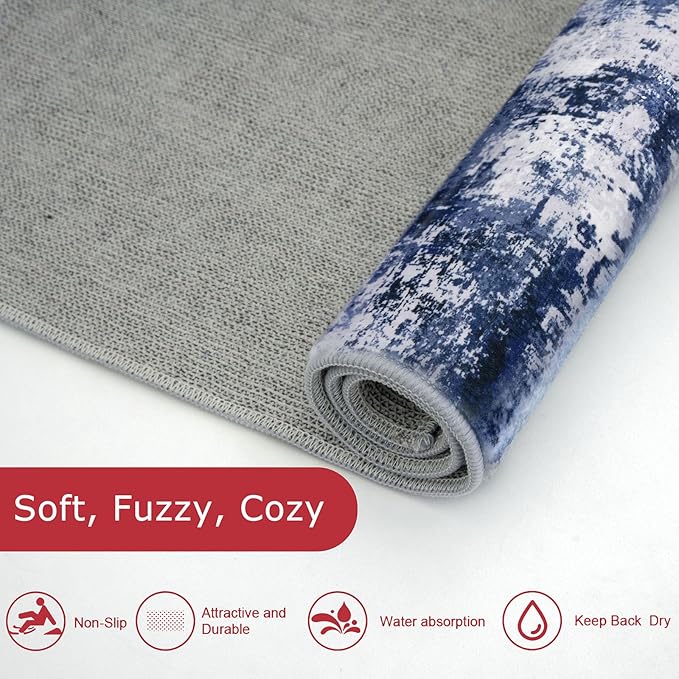 KOZYFLY Modern Abstract Area Rugs 8x10 Navy Blue Machine Washable Thin Rug - Image 5