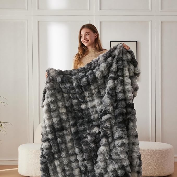 COOVA Faux Fur Throw Blanket for Couch, Cozy Soft and Fuzzy Plush Rabbit Fur - Image 4