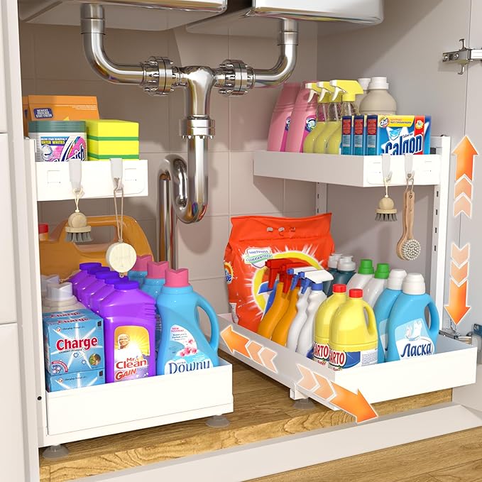 TATAANTY Under Sink Organizer 2 Pack, 2 Tier Metal Under the Sink Storage by TATAANTY