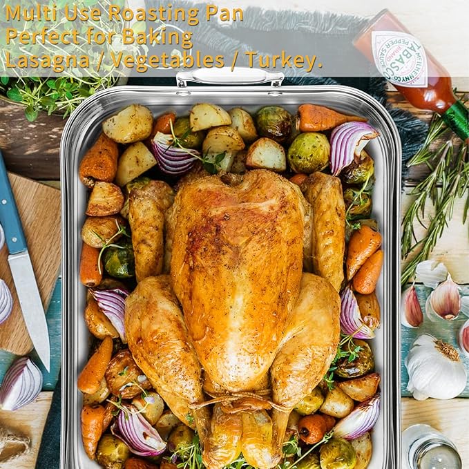 JY COOKMENT Roasting Pan with Baking Rack, 16.5 Inch Stainless Steel Turkey - Image 8