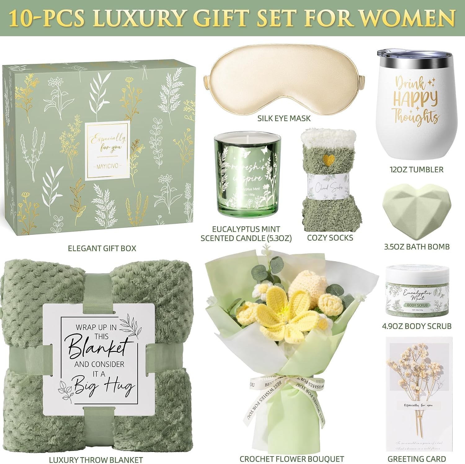 Birthday Gifts for Women, Spa Self Care Package Get Well Soon Gift Baskets | Sympathy Gift Set w/ Crochet Flower Bouquet, Christmas Thinking of You Gifts Basket for Women Mom Her Best Friend Sister Wife
