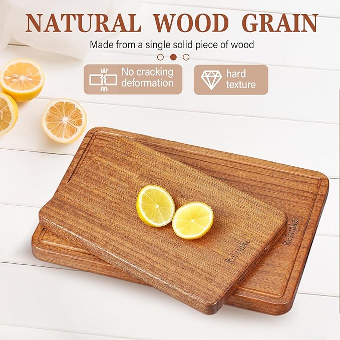 Solid Teak Wood Cutting Board Set One Piece Non Glued Extra Large Thick Crack - Image 4
