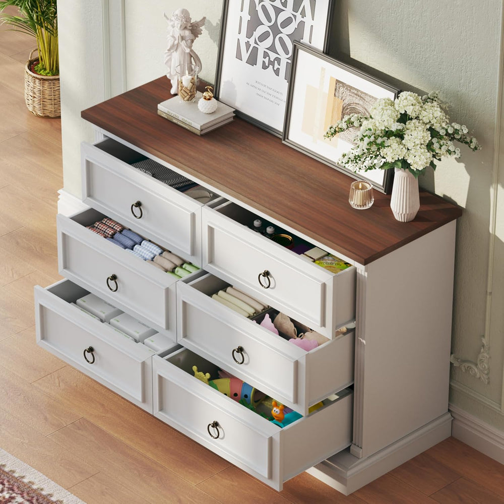HUAHUU Farmhouse 6 Drawer Dresser for Bedroom, 47" Wide Chest of Drawers...
