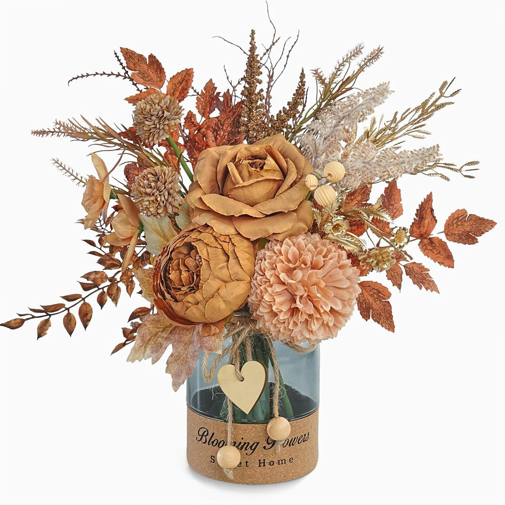 WELL KNOWN Artificial Flower Arrangement with Vase, Coffee Brown Terracotta