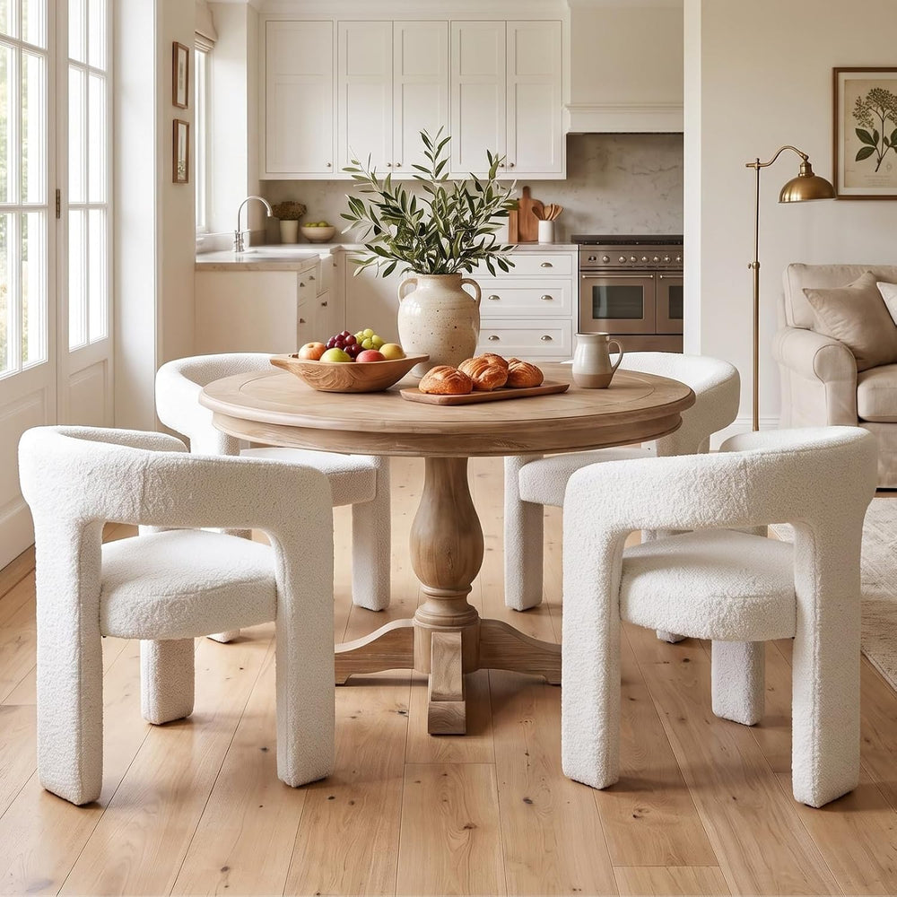 Modern Sherpa Barrel Dining Chair Upholstered Faux Fur Dining Room Chair with...