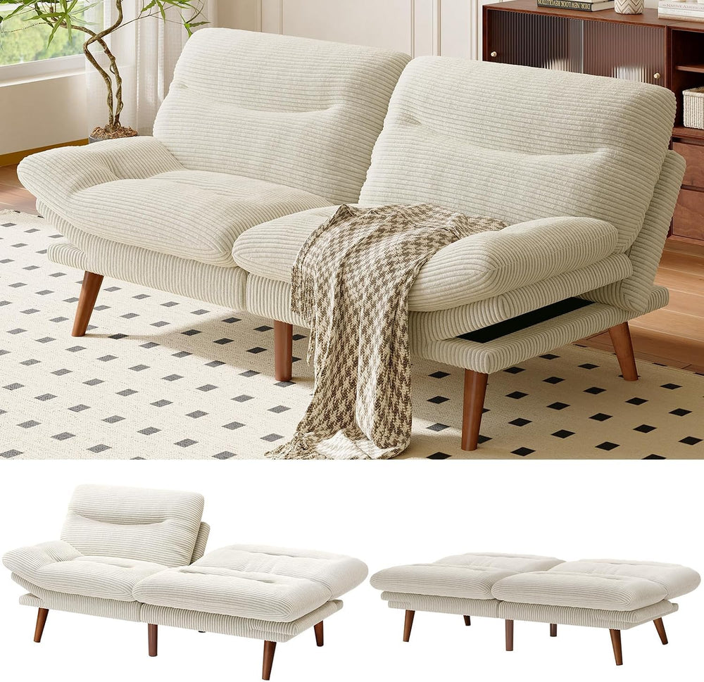 AMADA 66"Convertible Futon Sofa Bed, Corduroy Folding Futon Set with Adj...