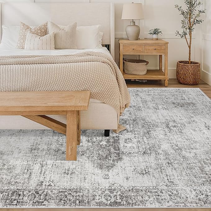 Area Rug 6x9 Washable Rug, Vintage Boho Medallion Rugs Non-Slip Soft Low Pile - Image 2