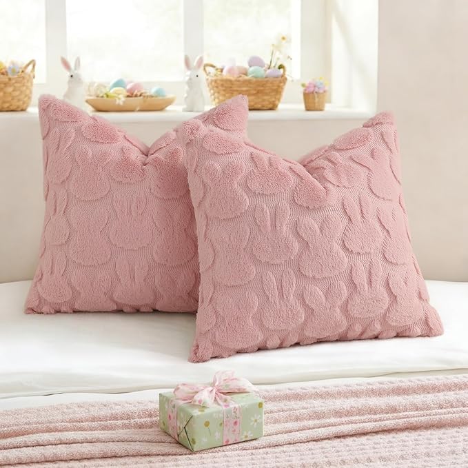 decorUhome Easter Bunny Pillow Covers 20x20 Inch Set of 2, Soft Plush Faux Wool - Image 5