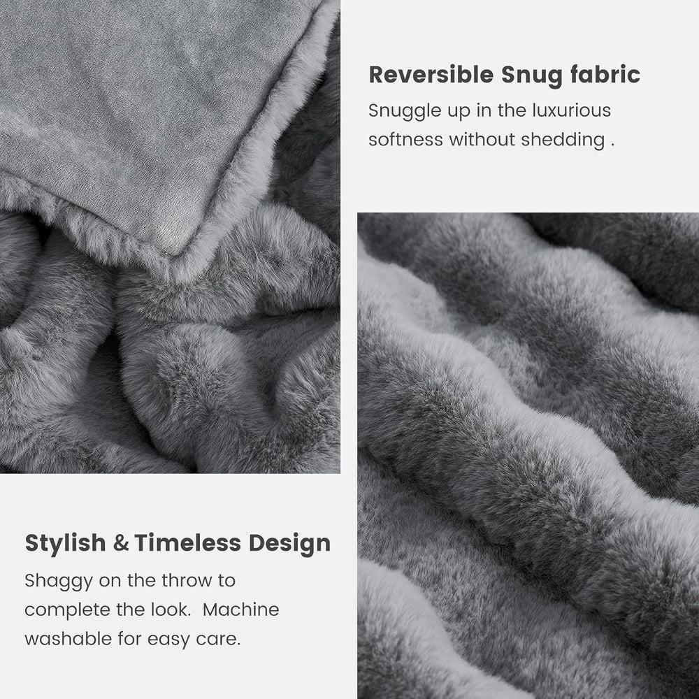 Cozy Bliss Bubble Faux Fur Throw Blanket for Couch, Light Grey, 50"x60&q...