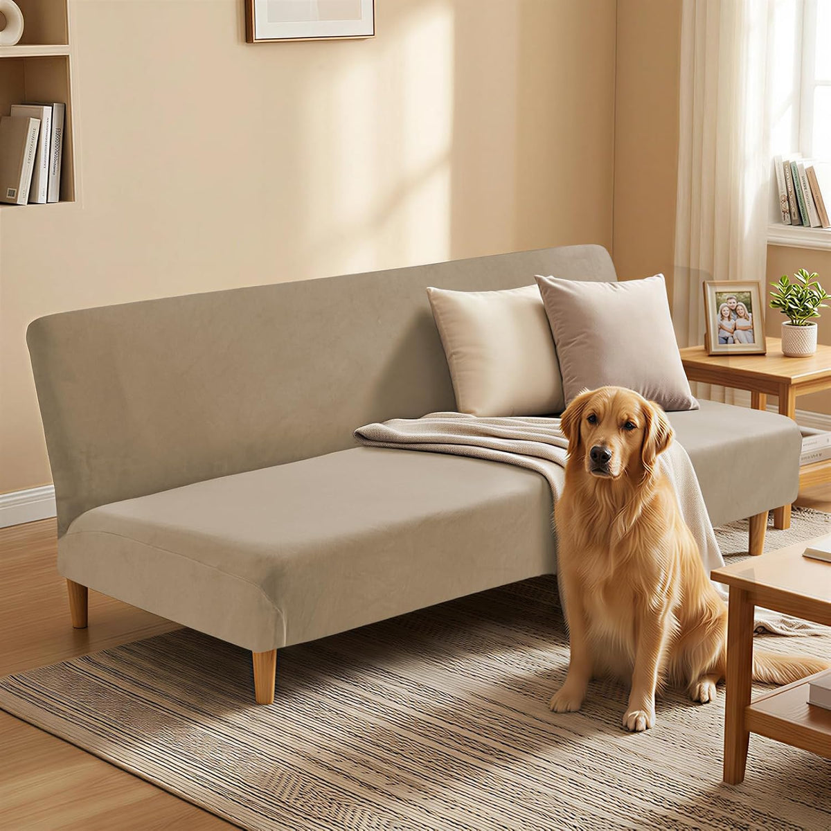 xineage velvet futon cover,stretch armless futon slipcover for shown in use