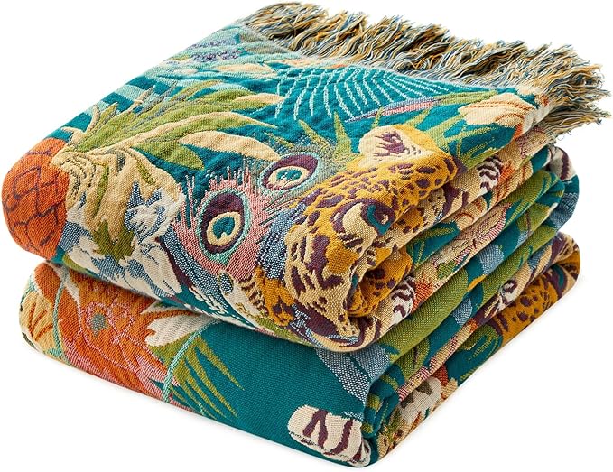MSGKV Throw Blanket for Couch Bed Cotton Leopard Animals Twin Size Blanket by MSGKVHomeTextiles