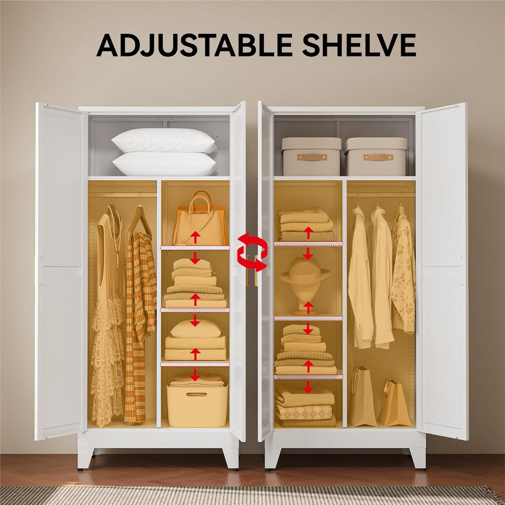 COFaR 71" Metal Wardrobe Closet with Adjustable Shelves & Hanging Ro...