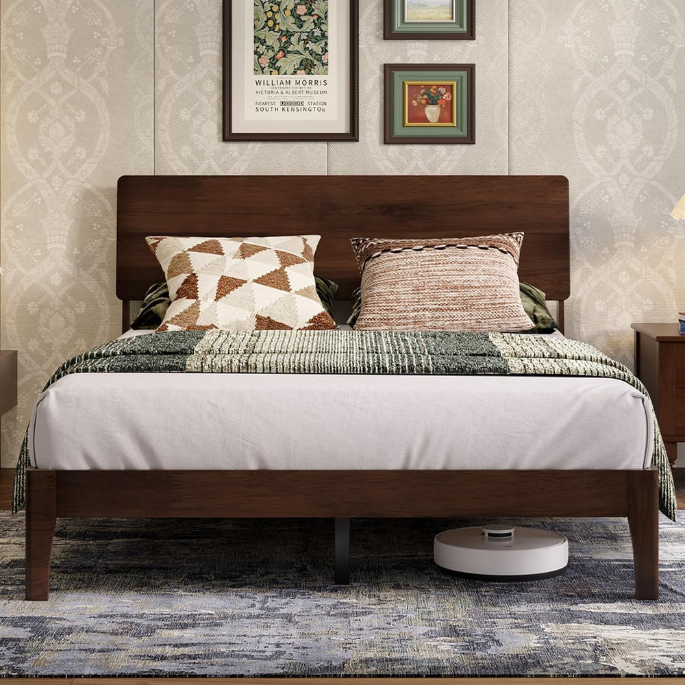 Novilla Full Size Bed Frame with 3-Level Adjustable Storage Headboard, Solid ...