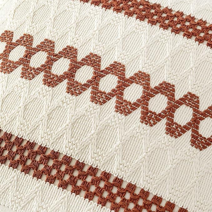MIULEE Set of 2 Rust Decorative Pillow Covers 20x20 Inch Farmhouse Rustic Boho - Image 4