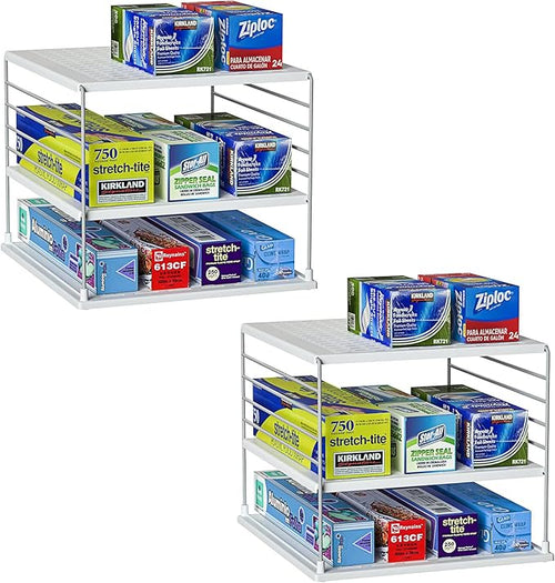 2 PACK Cabinet Organizer for Foil and Plastic Wrap- Divided Compartment Holder by WANCHIY