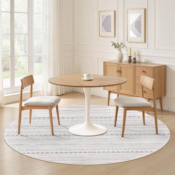 Nakagishi Round Rug Boho Area Rugs: 6x6 Washable Large Circle Neutral Soft - Image 4