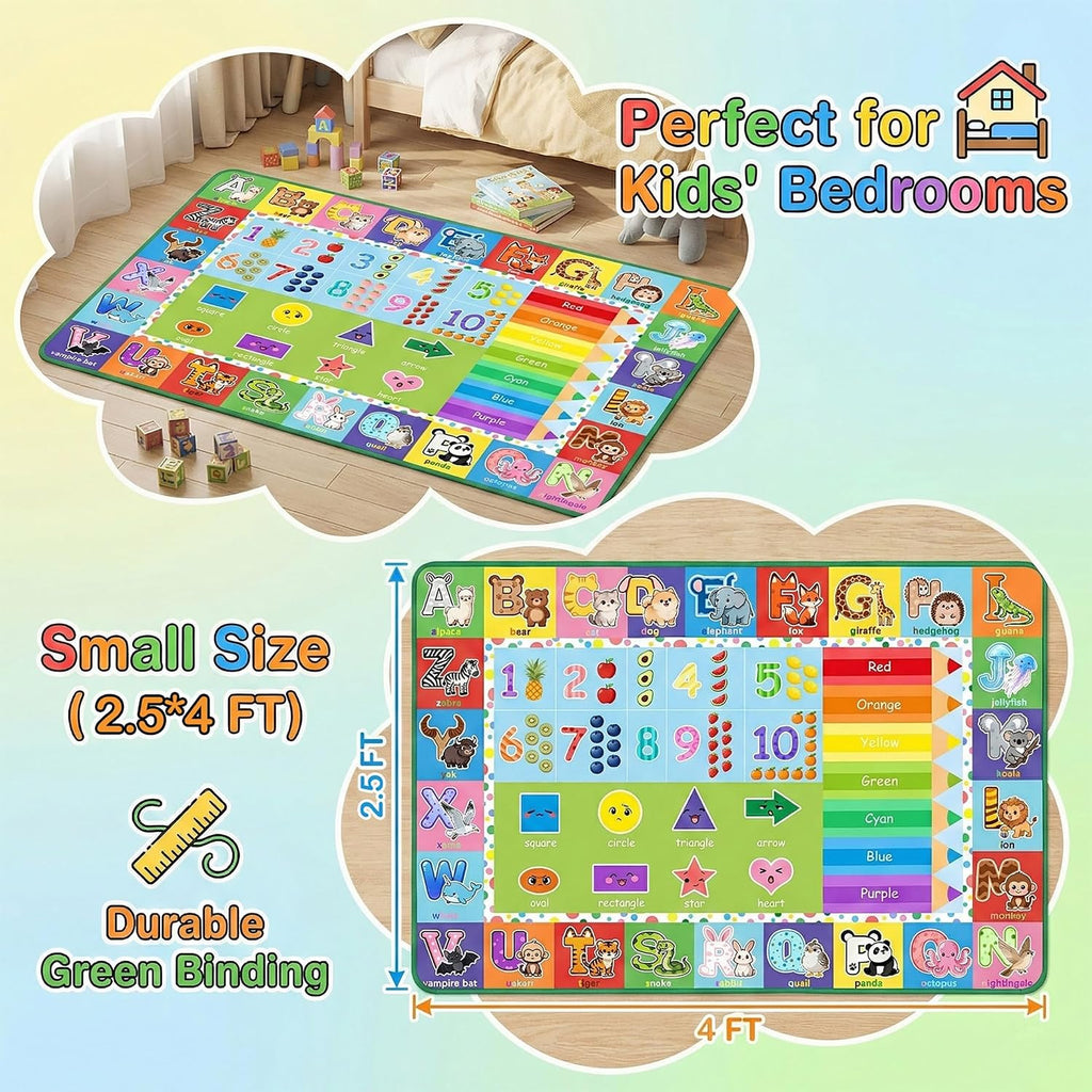 ABC Alphabet Rug for Kids Bedroom - 2.5x4 Feet Educational Numbers & Animals Play Mat, Learning Carpet for Boys and Girls Early Education