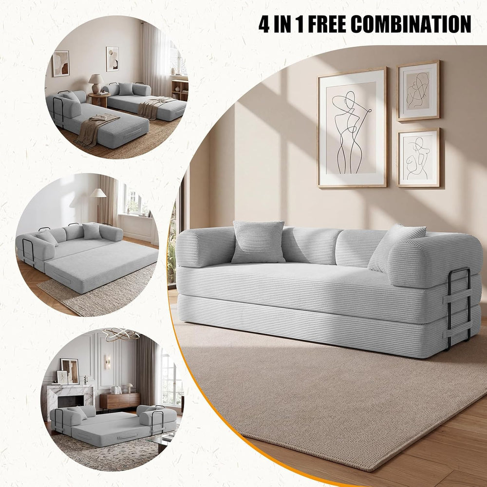 79" Convertible Sofa Bed Set, 4 in 1 Boneless Couch for Living Room