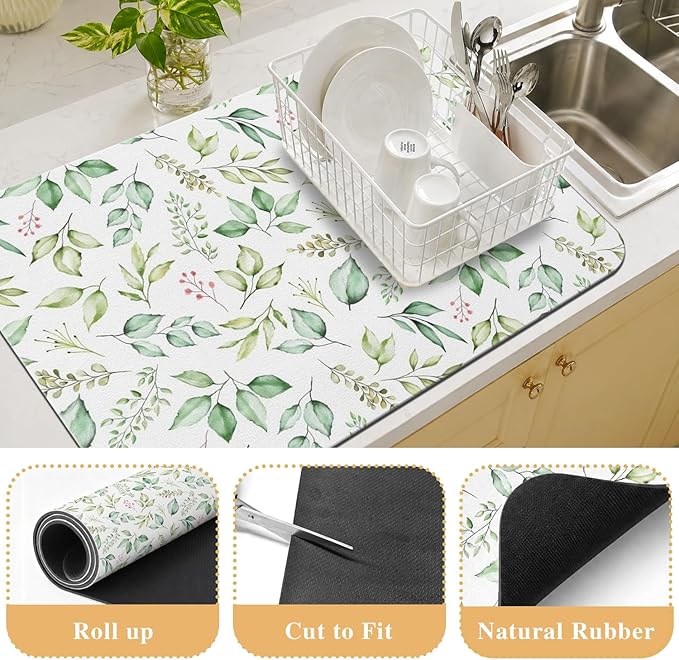 Kitchen Countertop Dish Drying Mat, Super Absorbent Coffee Bar Mat - Image 3