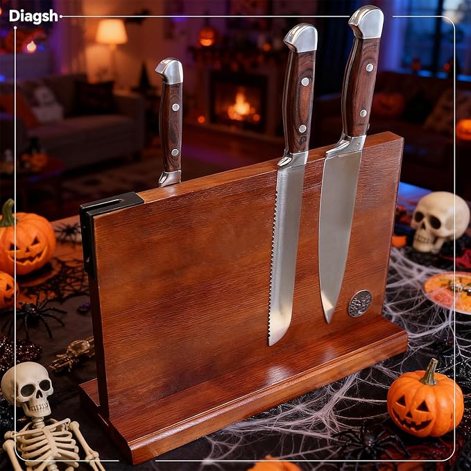 Knife Set with Block, Magnetic Knife Block Set with Knives