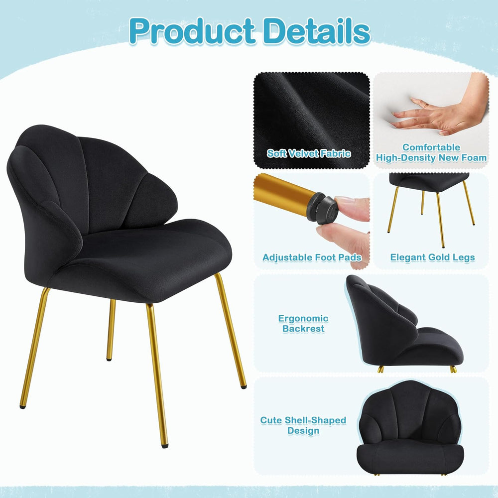 Yaheetech Flower Shape Vanity Chair with Petal Armrests, Black | Velvet Makeu...