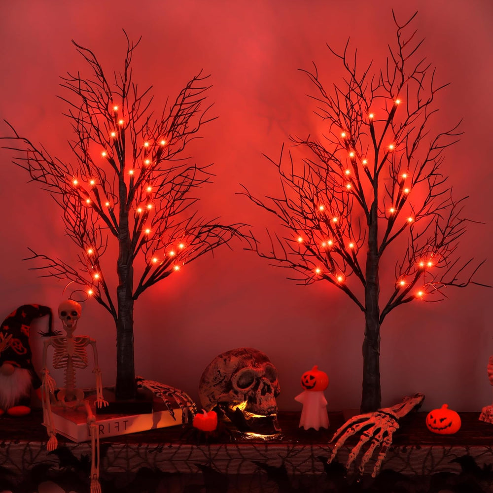 Halloween Decorations Indoor 2 Pack 24 Inch Black Halloween Tree with 48 Oran...