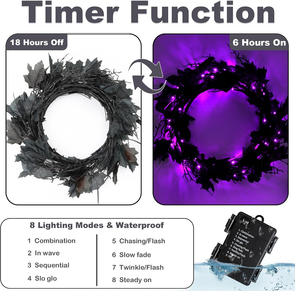 9 FT 72 LED Willow Vine Twig Decor Black Halloween Garland with Purple Lights...