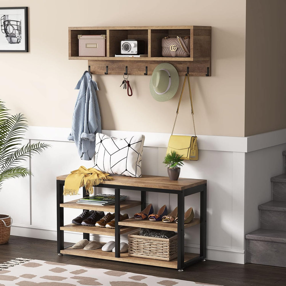 Tribesigns Coat Rack Set, Hall Tree, Industrial Shoe Bench, 3 Storage Cubbies...