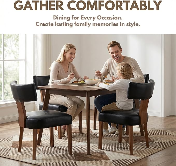 HNY Mid Century Modern Dining Chairs Set of 4, Farmhouse PU Leather Upholster...