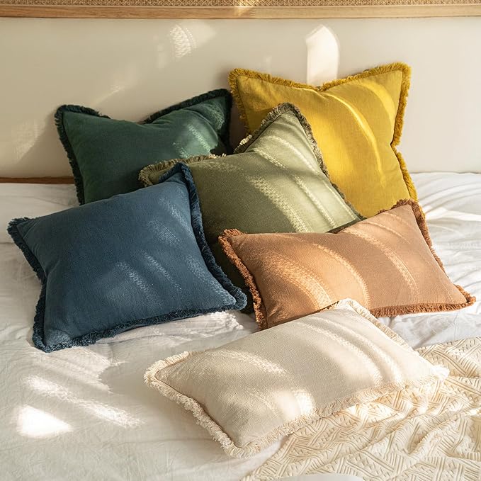 MIULEE Decorative Throw Pillow Covers Neutral Linen Fringe Throw Pillows Set of - Image 6