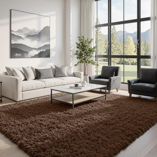 6x9 Area Rugs for Living Room Rug: Soft Fluffy Shag Brown Rugs for Bedroom by CarpetAddColortoYourLife